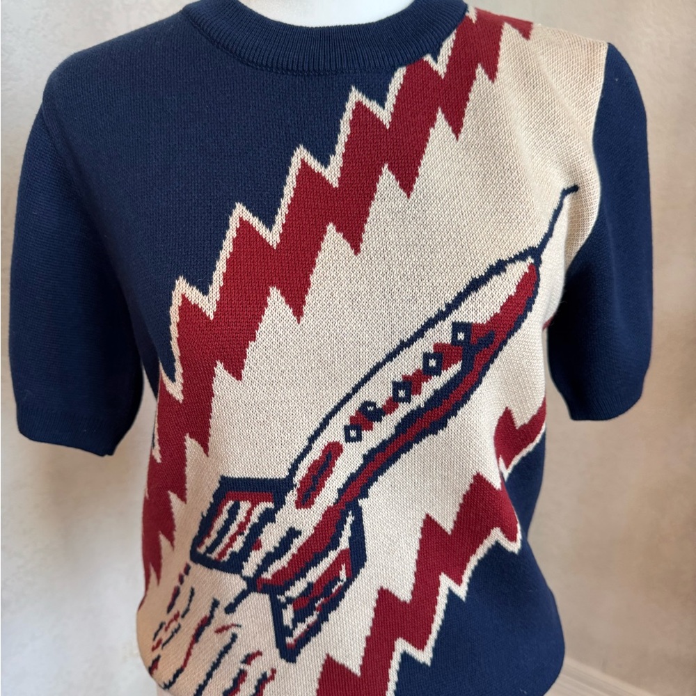 Women's Navy and Red Rocket Crewneck Sweater